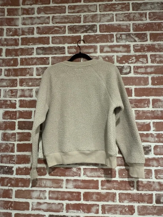 Everlane ReNew Fleece Sweatshirt Beige Oatmeal Teddy Crewneck Cozy Pullover L - Picture 3 of 7